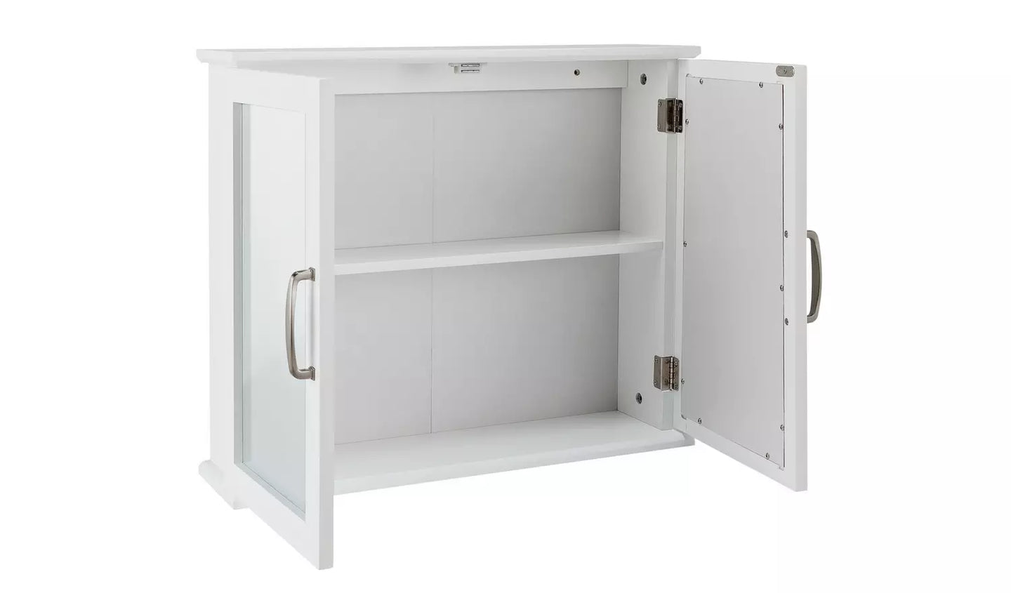Assembled Tongue & Groove 2 Door Mirrored Cabinet - White